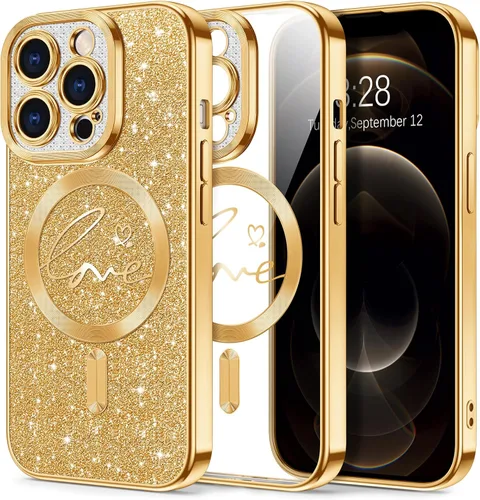 Vista 26 de Hython Funda para iPhone Air con purpurina, compatible con MagSafe Love Heart fundas magnéticas transparentes para teléfono para mujeres y niñas