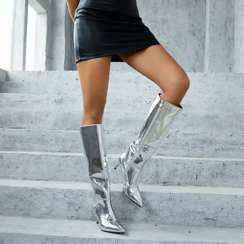 Vista 54 de wetkiss Botas altas hasta la rodilla para mujer, con tacón de gatito y diseño de punta puntiaguda, clásicas y sexys