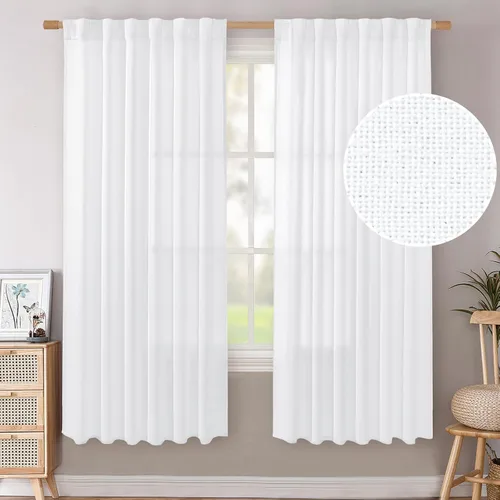Vista 118 de BGment Cortinas cortas de lino marfil de 36 pulgadas de largo para ventanas de cocina, pequeñas cortinas texturizadas rústicas para café sobre
