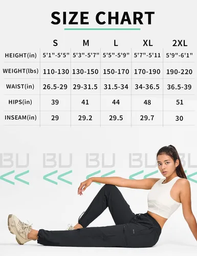 Vista 6 de BVVU Pantalones deportivos tipo cargo para mujer, ligeros, de secado rápido, para senderismo, impermeables, con bolsillos con cremallera