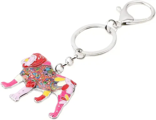 Vista 2 de WEVENI Llavero de bulldog inglés antiguo de aleación esmaltada, accesorios para mascotas, joyería para mujeres y niñas, cartera, mochila, encantos