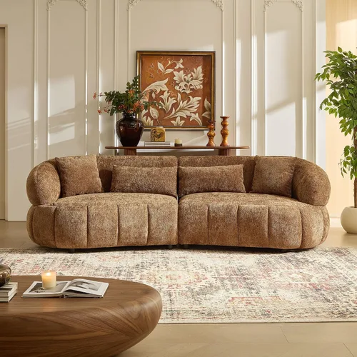 Vista 11 de Sofá curvado de tela Boucle de 124.8 pulgadas, sofá tapizado contemporáneo seccional de 4 asientos para sala de estar y oficina, diván izquierdo