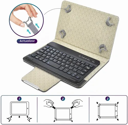 Vista 5 de DETUOSI Funda universal para tableta Android de 8.0 pulgadas con teclado, teclado Bluetooth inalámbrico extraíble + funda de piel sintética +