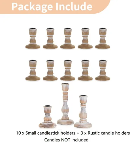 Vista 2 de NUPTIO Portavelas de granja para centro de mesa: juego de 2 candelabros de madera pequeños y 6 candelabros rústicos para el hogar, mesa de comedor