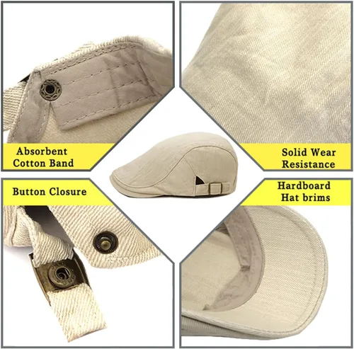 Vista 3 de Xinveen Sombreros Newsboy para Hombres Gorra Plana de Algodón Ajustable Transpirable Irlandesa Cabbie Ivy Sombrero de Conducir y Caza