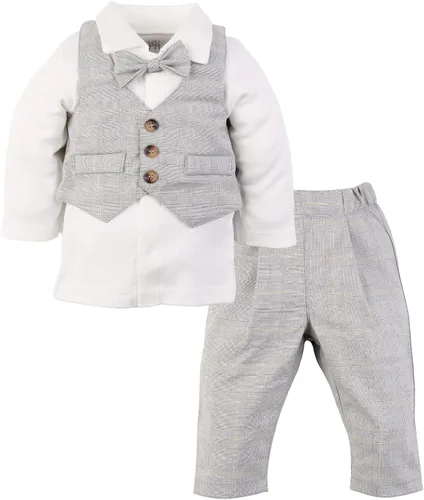 Vista 4 de Conjunto de traje de boda para niños y niñas, chaleco y corbatín, conjunto de cumpleaños de bebé para día especial, gri