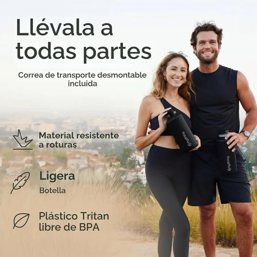 Vista 5 de Hydracy - Botella de agua grande de 2L, a prueba de roturas, de plástico Tritan sin BPA, a prueba de fugas, sin condensación, con correa de Gris
