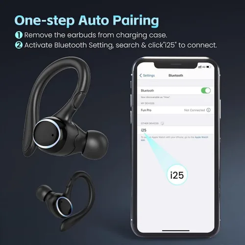Vista 7 de Auriculares inalámbricos Bluetooth 5.3 con cancelación de ruido, auriculares estéreo con micrófono IPX7 resistentes al agua con gancho para teléfono