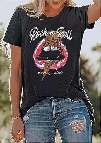 Vista 2 de Camisetas de Rock and Roll para mujer, camisetas de concierto de rock de manga corta para mujer, camisas de música country
