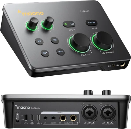 Vista 10 de Maono - Interfaz de audio USB para PC - Entrada XLR, 24bit/192kHz, software de ruteo, función loopback, controlador ASIO para grabar música, estudio