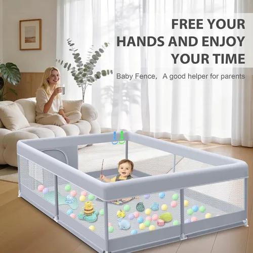 Vista 2 de XVISHX Corralito para bebés de 50 x 50 pulgadas, corralito para bebés y niños pequeños, corralito de juegos para interiores y exteriores, con tela