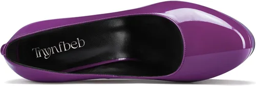 Vista 40 de TNYNFBEB Zapatos de tacón de plataforma alta para mujer, con puntera redonda, sin cordones, básicas, clásicas, de 5.5 pulgadas