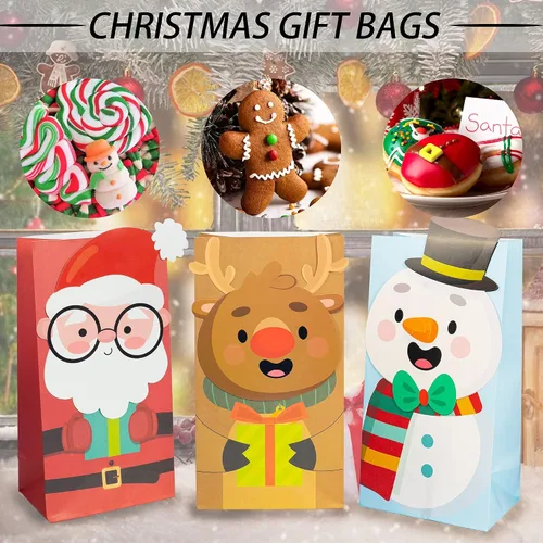 Vista 5 de Uptotop - Paquete de 24 bolsas navideñas 2D con 6 diseños diferentes con temáticas festivas para guardar dulces y regalos