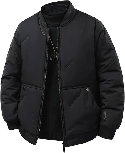 Vista 7 de Chaquetas acolchadas para hombre, cálidas, con cremallera, casual, chaqueta bomber softshell gruesa cortavientos, chaqueta universitaria, abrigos