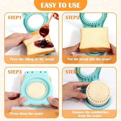 Vista 7 de Vodolo Máquina de sándwiches, 2 cortadores de sándwiches para el almuerzo de niños, juego de cortador y sellador de sándwiches de desayuno sin