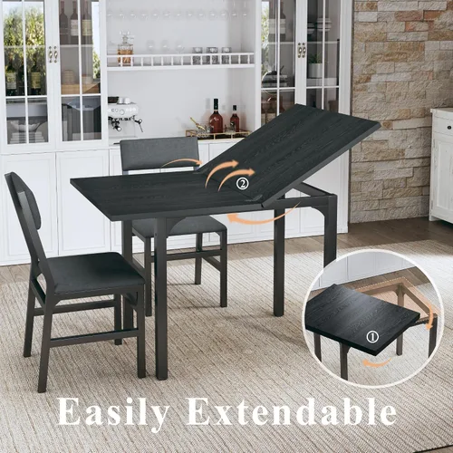 Vista 2 de HUAHUU Juego de mesa de comedor para 4, juego de mesa de cocina extensible con cojines y sillas, conjunto de 4, mesa de comedor rectangular