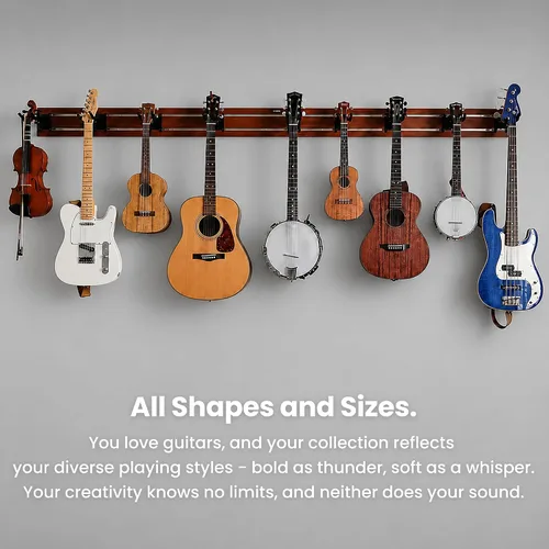 Vista 6 de DLDIRECT DiamondLife - Soporte de pared para guitarra color rojo cereza de 48 pulgadas, 3 perchas cromadas con bloqueo de seguridad acolchado