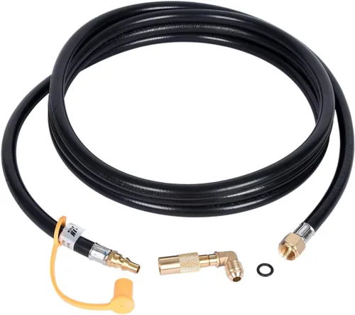 Vista 6 de GasSaf Manguera de propano de conexión rápida RV de 12 pies, manguera de extensión de conexión rápida de 1/4 pulgadas con adaptador de codo