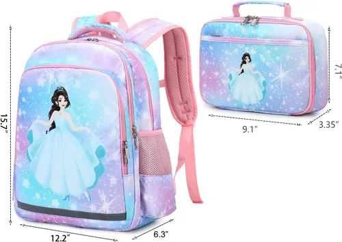 Vista 5 de YCBB Juego de mochilas escolares para niñas, Galaxy Princess, Mochilas de viaje
