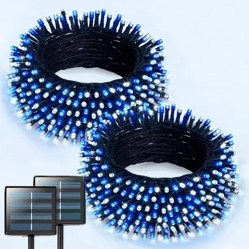 Vista 20 de JMEXSUSS - Paquete de 2, luces solares de Navidad cálidas y multicolor para exteriores, cada una con 100 LED, 10 metros, luces solares impermeables