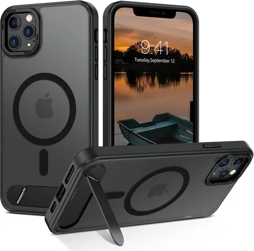Vista 9 de GUAGUA Funda para iPhone 11 Pro Max con soporte, fundas magnéticas con soporte invisible plegable translúcido mate trasero delgado protector a