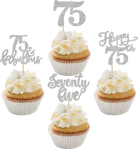 Vista 46 de Rsstarxi Paquete de 24 adornos con purpurina para cupcakes de 30 cumpleaños, treinta y 30 fabulosas selecciones de cupcakes, decoraciones para feliz