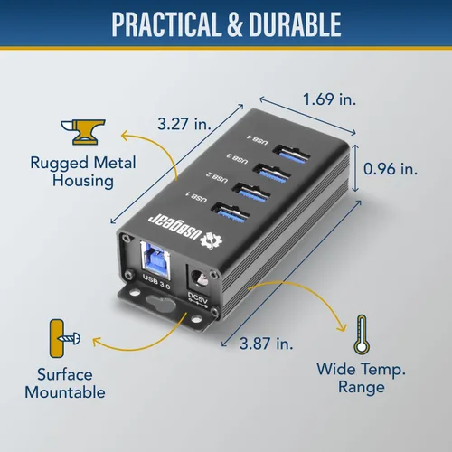 Vista 3 de USBGear Concentrador USB de 4 puertos 3.2 Gen 1 – Concentrador de datos supervelocidad montable con puertos USB para laptop, PC, escritorio y más