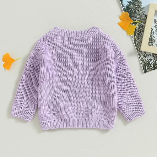 Vista 4 de Karwuiio - Suéter de punto para bebé, niña, niño, cuello redondo, manga larga, sudadera para otoño e invierno