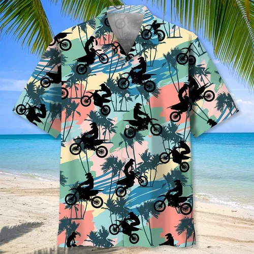 Vista 2 de Camisetas de carreras de motocross para hombre Dirtbike de manga corta Aloha Camisa con botones - Regalos de motocross para hombre, Motocross