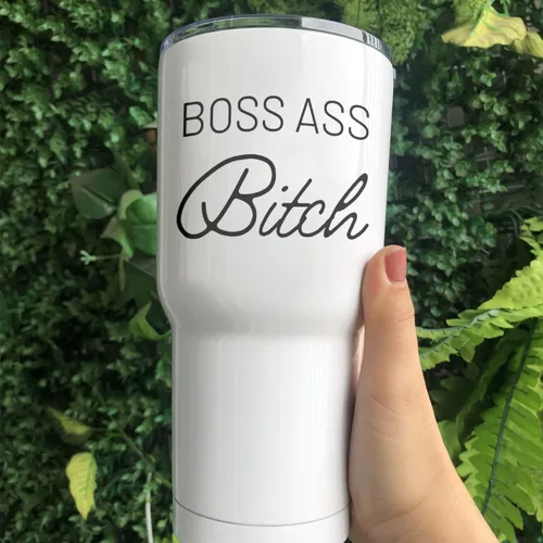 Vista 3 de Boss Ass Bitch - Vaso de viaje de acero inoxidable de 30 onzas, regalo de empoderamiento para mujeres, vaso de café aislado