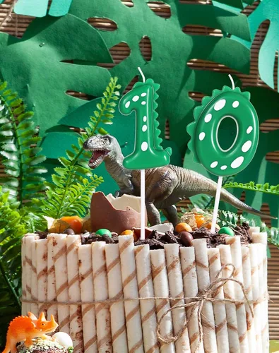 Vista 7 de Velas de primer cumpleaños, vela número 1, decoraciones de fiesta de dinosaurios para cumpleaños, vela verde de feliz cumpleaños para pastel, vela