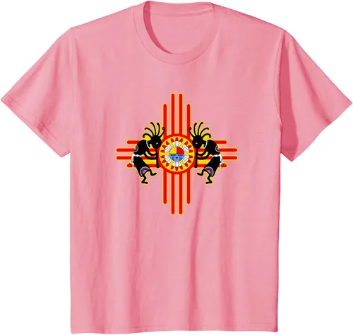 Vista 79 de Native American Kokopelli Kachina Zia Symbol 2 - Camiseta divertida para fanáticos, Negro