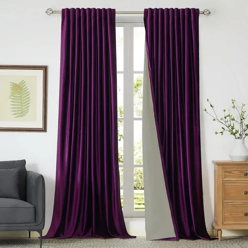 Vista 43 de Cortinas opacas de terciopelo de felpa negras de 63 pulgadas de largo para dormitorio, juego de 2 paneles de forro con bolsillo para barra, pestaña