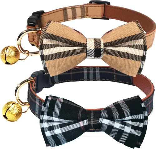 Vista 9 de Paquete de 2 collares de perro con corbatín y campanas, ajustable lindo collar de corbatín para perros pequeños, medianos y grandes, mascotas