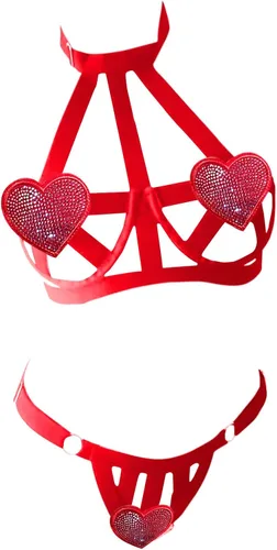 Vista 7 de Conjunto de lencería con corsé para mujer, camisón de malla con cuello halter en V, body de encaje, babydoll