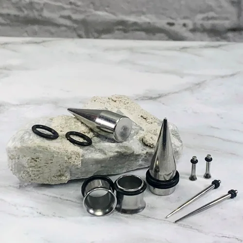 Vista 2 de BodyJ4You Kit de estiramiento de orejas de 36 piezas, calibre 14G-00G para principiantes, de acero quirúrgico, tapones de una sola llamarada