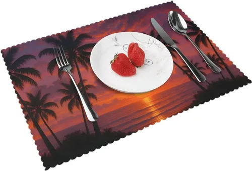 Vista 15 de Rectangular Placemats Set of 4, Heat Resistant Orange Printed Kitchen Dining Table Mats