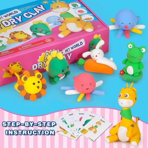 Vista 4 de ifergoo Arcilla seca al aire para niños, kit de arcilla para modelar animales, 6 diseños de animales con herramientas de escultura y tutoriales, Kit