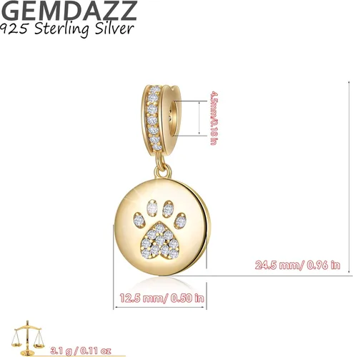 Vista 7 de GEMDAZZ Abalorios brillantes con estampado de pata de cachorro en plata de ley 925, cuentas redondas de circonita cúbica con estampado de pata