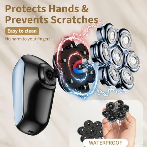 Vista 2 de SHPAVVER Afeitadoras de cabeza para hombres calvos: maquinilla de afeitar eléctrica 5 en 1 - Kit de aseo de afeitar impermeable IPX7 para hombres
