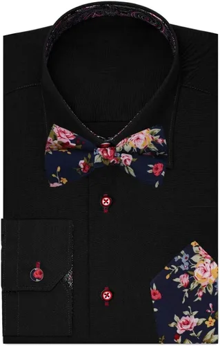 Vista 3 de Dan Smith Pajaritas de algodón para hombre de 25.6 pulgadas, tamaño de cuello, con clip, ajustable, floral, juego de pañuelo