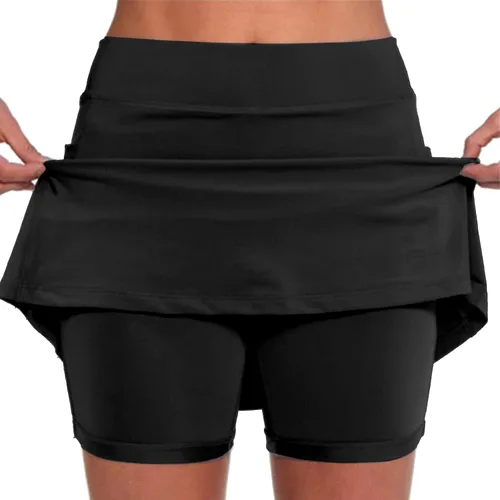 Vista 2 de Faldas pantalón corto para mujer con bolsillos, cintura media, pantalones cortos de yoga, leggings, tallas grandes, faldas atléticas de golf, tenis