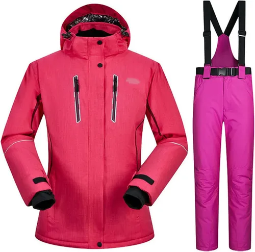 Vista 9 de Conjunto de chaquetas y pantalones de esquí para mujer, invierno al aire libre, talla grande, trajes de esquí cálidos con capucha, trajes de nieve E