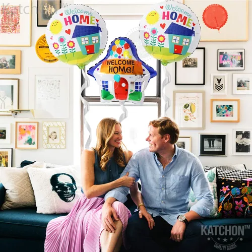 Vista 8 de KatchOn, Globos grandes de bienvenida para el hogar, paquete de 3, globos en forma de casa, decoraciones de bienvenida para el hogar, globos