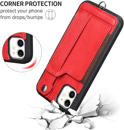 Vista 7 de TOOVREN Funda protectora para iPhone 11 con tarjetero de piel sintética, ajustable, desmontable, correa de soporte para iPhone 11 de 6.1 pulgadas