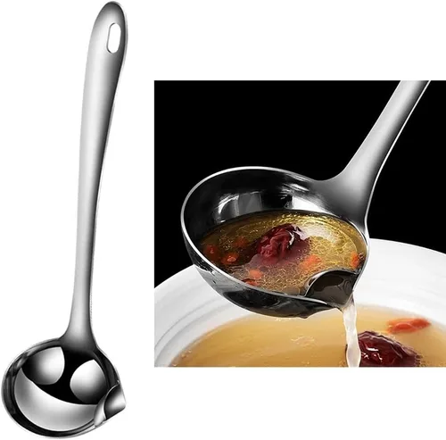 Vista 10 de Cucharón de sopa de acero inoxidable separador de aceite/trampa de grasa cuchara larga/cuchara de servicio de control de grasa/estilo de vida
