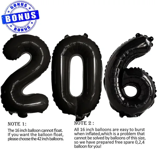 Vista 2 de GOER Globos de papel de aluminio 2026 para fiesta de Año Nuevo, suministros de fiesta, decoraciones de graduación (negro, 16 pulgadas)
