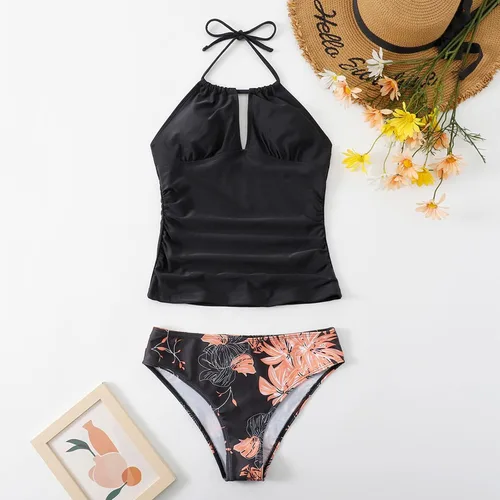 Vista 9 de Youeneom - Traje de baño para mujer con control de abdomen de 2 piezas (negro, XL)