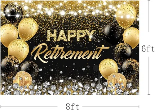 Vista 3 de MEHOFOND Telón de fondo de feliz jubilación negro y dorado con texto en inglés "Congrats Retirement" (Congrats Retirement) - Cartel de feliz