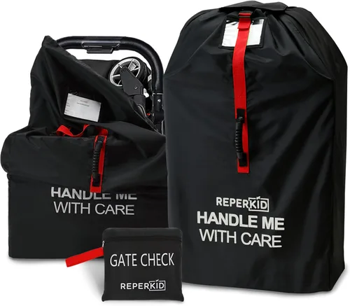 Vista 8 de reperkid Bolsa de cochecito para avión, costuras reforzadas, cubierta resistente al desgarro Negro -verde